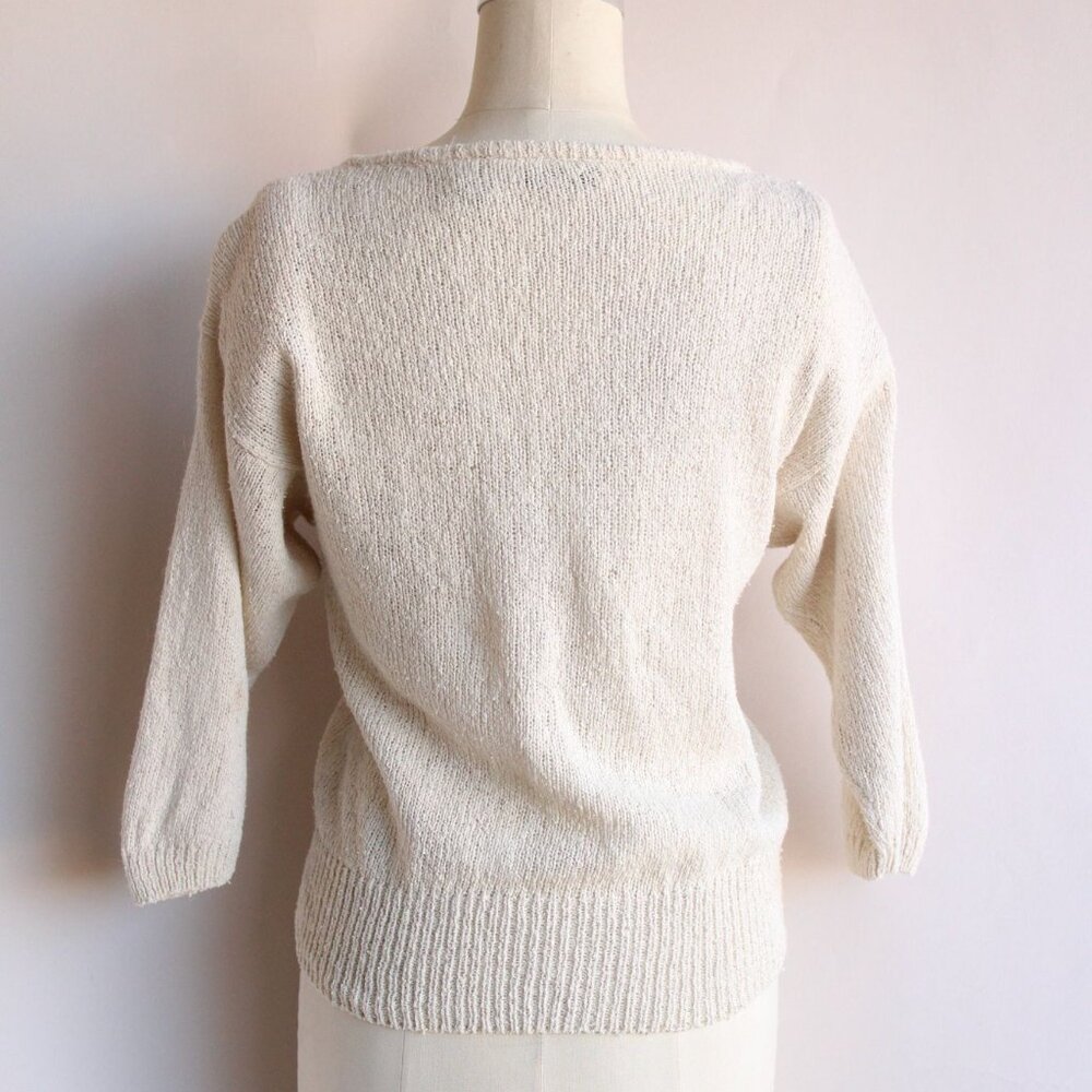 Vintage 1980s Sweater, Bonnie Boerer Ivory Pullover with Fringed Beading, - Picture 8 of 10
